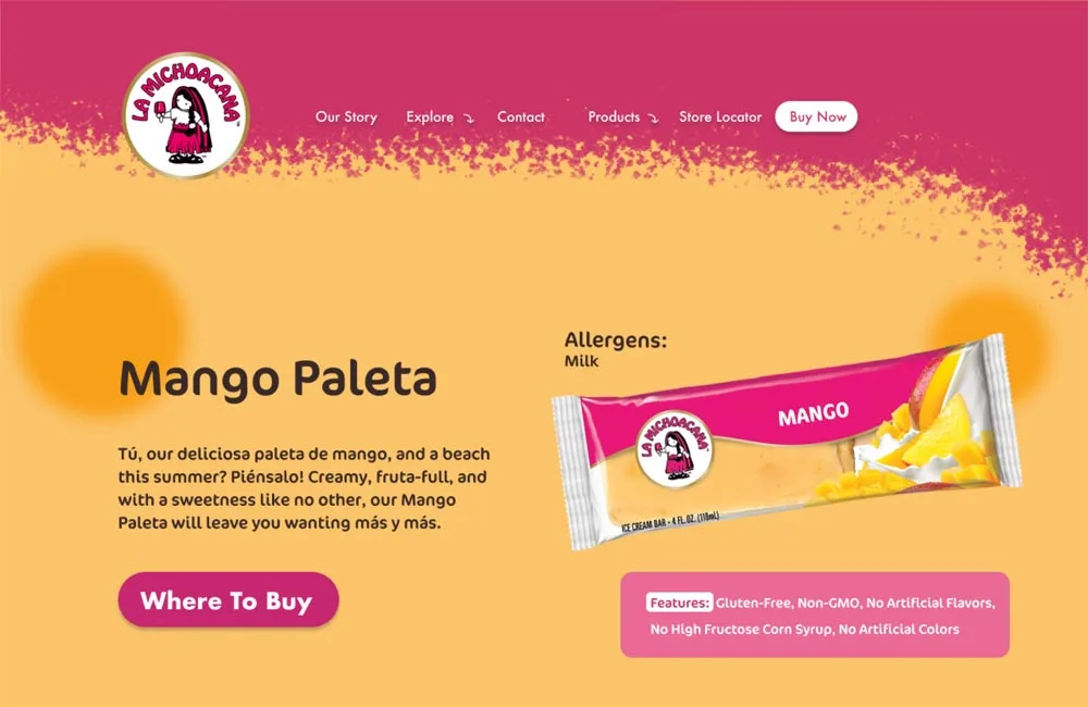 La Michoacana product description page after