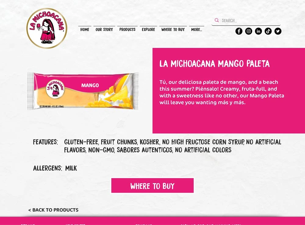 La Michoacana product description page before